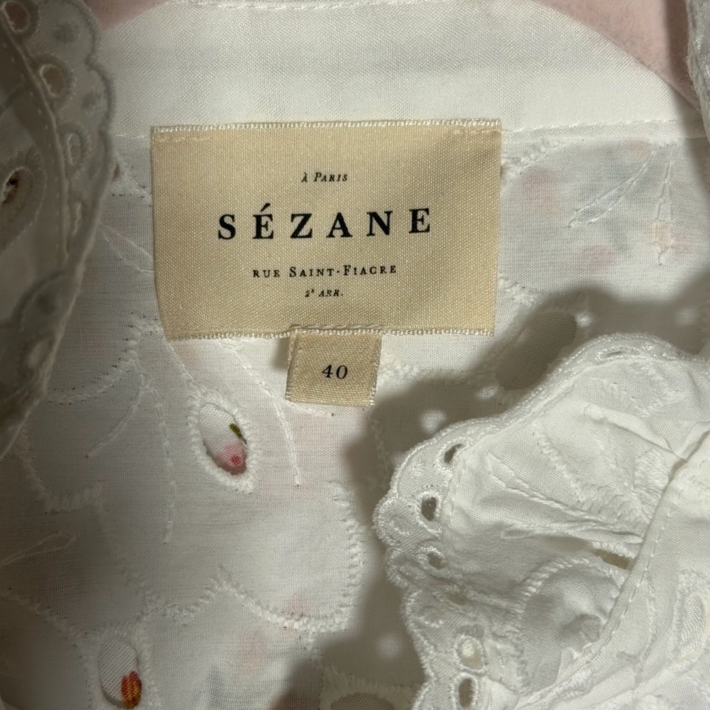 NWOT Sézane White Chiara Eyelet Ruffled Cotton Blouse Tank - Picture 5 of 8
